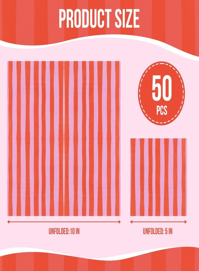 Quera Stripe Cocktail Napkins Striped Pink and Red Napkins (50ct) Disposable Napkins Baby shower Napkin for Boy, Wedding Dinner, Dinner or Guest, 5 * 5'' - Image 2